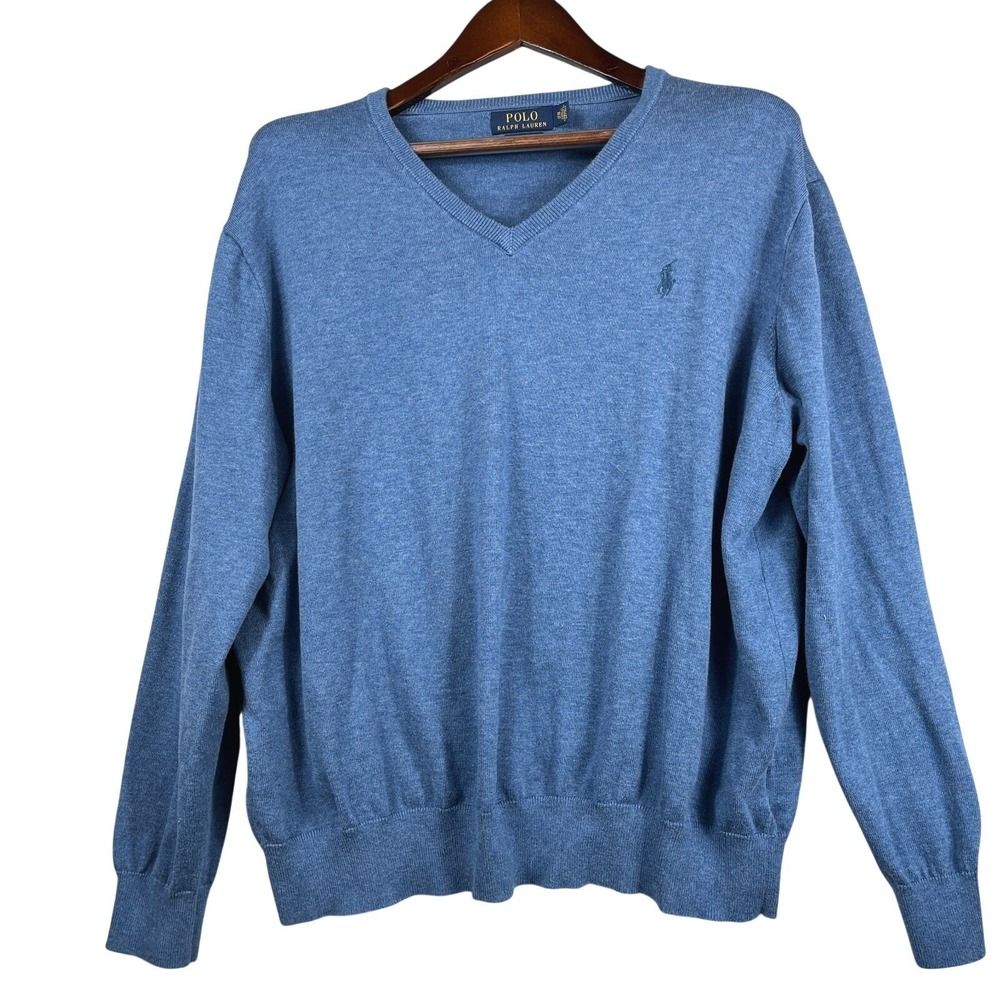 Polo Ralph Lauren Mens XXL Pima Cotton V Neck Sweater Light Blue Pony Classic